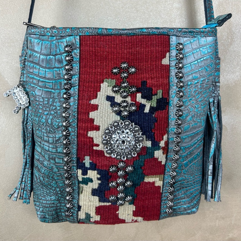 Raviani Handmade Womens Croco Leather VTG Crossbody Western Bling Purse Bag